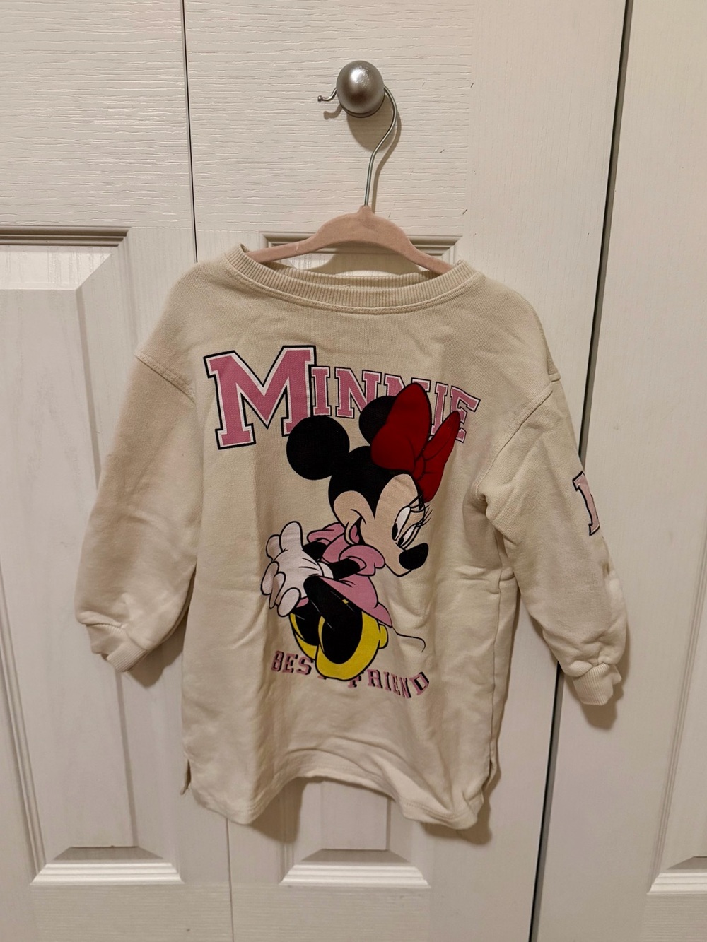 Disney Cream Minnie Mouse Graphic Sweatshirt Dress with Pink Accents